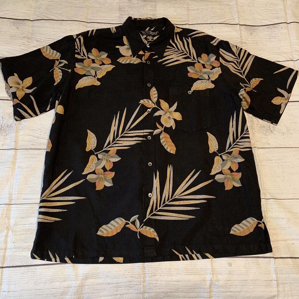 Tori Richard Mens Size XL Silk Aloha Floral Button Up 90s Black